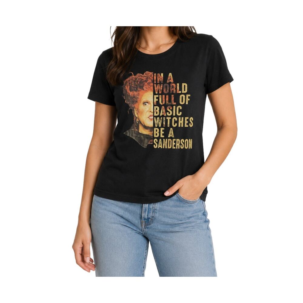 Custom Sanderson Sisters Graphic T-Shirt Black Cotton Tee Size S